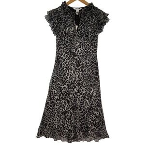 NWT DvF Silk Leopard Print Black Gray Kasper Dress Diane von Furstenberg Size 8